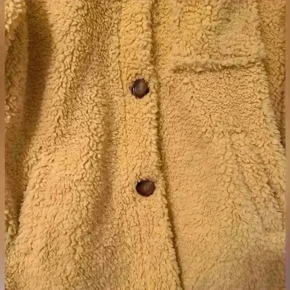 Small (fits M/L!) Yellow Sherpa button up jacket teddy jacket - Picture 3 of 8